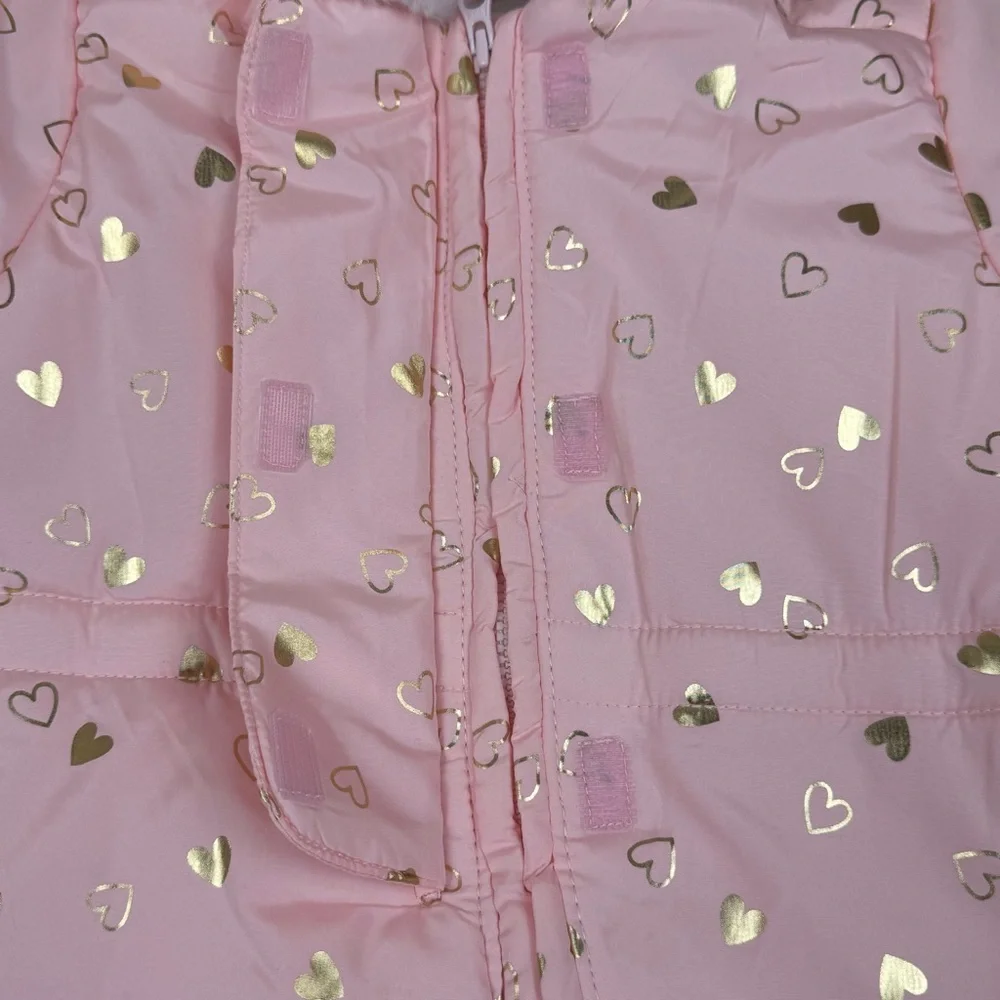 NWT The Children’s Place Pink Gold Metallic Hearts Bunting Snowsuit 0-3 Months